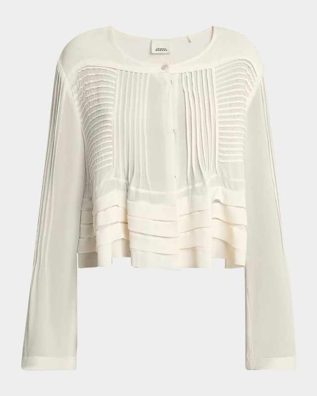 Carolia Pleated Ruffle Crop Silk Blouse